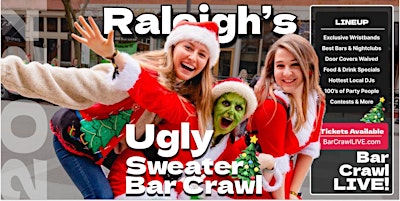 Imagem principal de The Official Ugly Sweater Bar Crawl Raleigh by Bar Crawl LIVE 2024