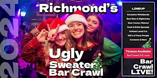 Imagem principal do evento The Official Ugly Sweater Bar Crawl Richmond by Bar Crawl LIVE 2024