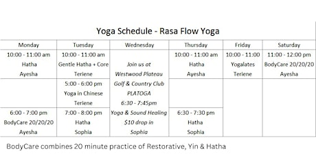 Yoga Schedule - Rasa Flow Yoga