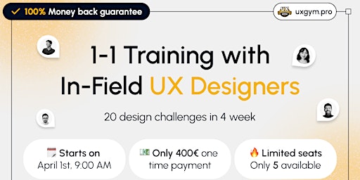 Imagem principal de UX Gym: 1-1 Training with In-Field UX Designers