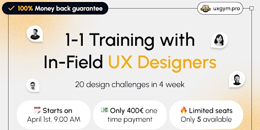 Imagem principal do evento UX Gym: 1-1 Training with In-Field UX Designers