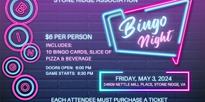 Primaire afbeelding van Stone Ridge Friday Bingo Night - May