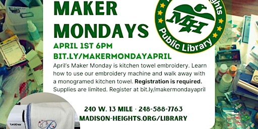 Maker Monday April - Dishtowel Embroidery primary image