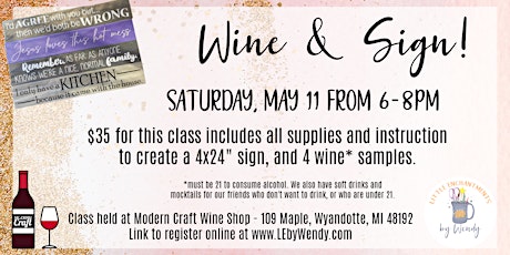 Wine & Sign - Saturday, May 11 from 6-8pm