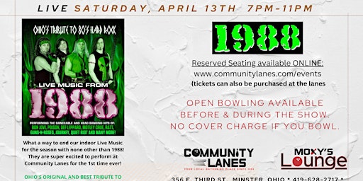 Imagem principal do evento 1988, Live at Community Lanes- April 13th from 7-11pm!