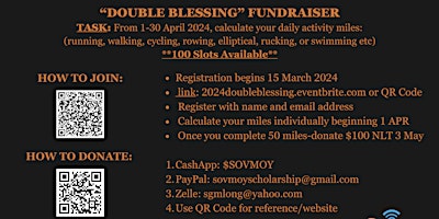 Primaire afbeelding van 2024 "Double Blessing" Fundraiser - Complete 50 miles donate $100 in APR24