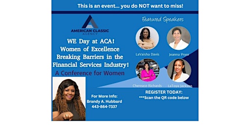 Hauptbild für FREE Women of Excellence Conference - WE DAY AT ACA