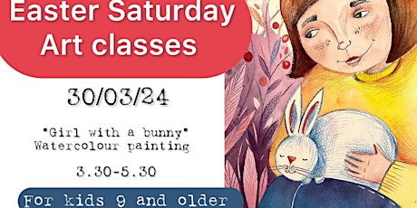 A Girl with a bunny . Watercolour workshop for kids 9+ y.o  IRIS ART STUDIO