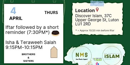 Revert/New Muslim Iftar & Teraweeh- 4th April primary image