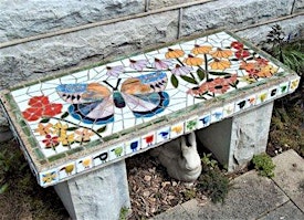 MOSAICED WOODEN GARDEN BENCH primary image