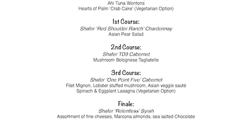 Image principale de Shafer Wine Dinner with Playa Hermosa Fish & Oyster
