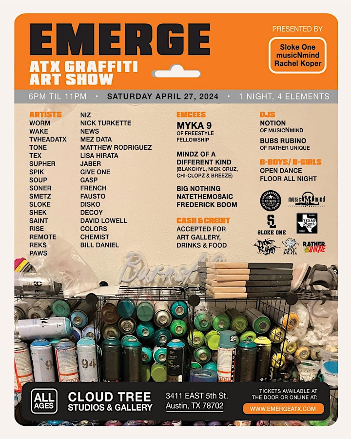 Emerge - ATX Graffiti Art Show Tickets, Sat, Apr 27, 2024 at 6:00 PM |  Eventbrite