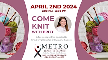 Imagem principal do evento Free Knitting with Britt at Metro Health of Orlando