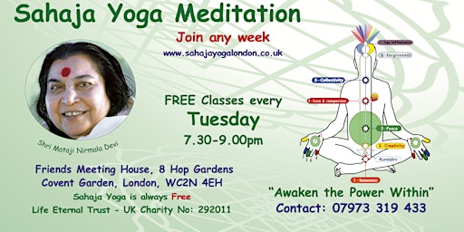 Free Meditation & Yoga Class - Covent Garden - Tuesday evenings @ 7:30pm primary image