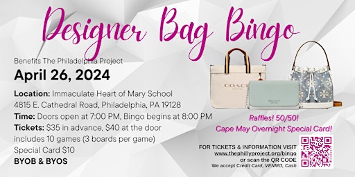 Imagem principal do evento Designer Bag BINGO with Cape May Overnight Special Card!