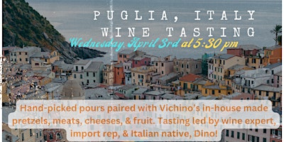 Puglia (Italy) Wine Tasting primary image