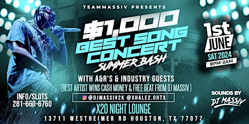 $1,000 Best Song Concert Saturday June 1st X20 Night Lounge primary image