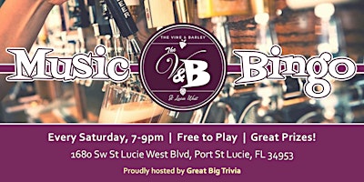 Imagem principal do evento Music Bingo @ The Vine & Barley | Fun times in Port St. Lucie!