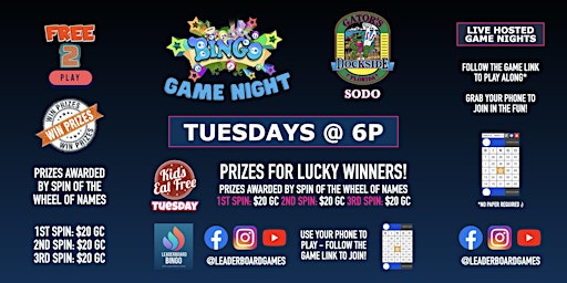 Image principale de BINGO Game Night | Gator's Dockside - South Downtown (SODO) - TUE 6p