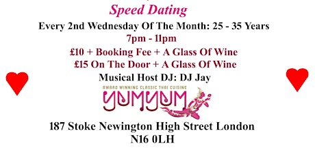 Speed Dating 25 - 35 years.  Wednesday