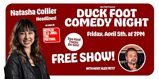 Imagem principal do evento Duck Foot Miramar April Comedy Night! April 5th 2024 FREE SHOW!