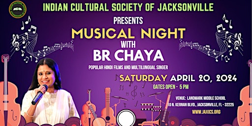 Hauptbild für Bollywood Musical Night with BR Chaya - A JAXICS Charity Event