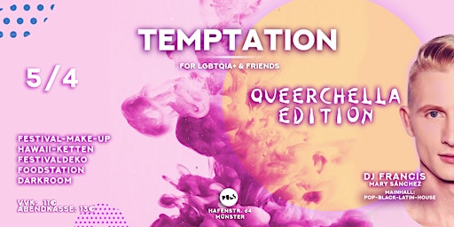 Imagem principal do evento Temptation Queerchella Edition, 5.4.24 w/ DJ Francis, Puls Club Münster
