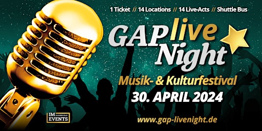 Immagine principale di GAP Live Night 2024 - 1 Ticket • 14 Locations • 14 Live-Acts 