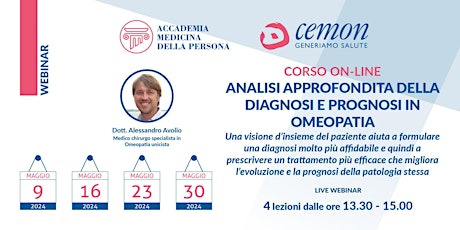 Imagen principal de WEBINAR - DIAGNOSI E PROGNOSI IN OMEOPATIA - Dott. ALESSANDRO AVOLIO