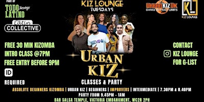 Primaire afbeelding van URBAN KIZOMBA EVERY TUESDAY LONDON - FREE CLASS / FREE BUBBLES/ FREE BOOTH