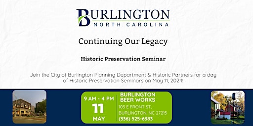 Primaire afbeelding van Continuing Our Legacy - Historic Preservation Seminar Event
