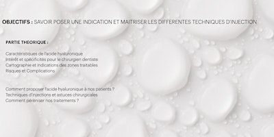 Hauptbild für L'ACIDE HYALURONIQUE en omnipratique, comprendre et maîtriser les techniques d'injections