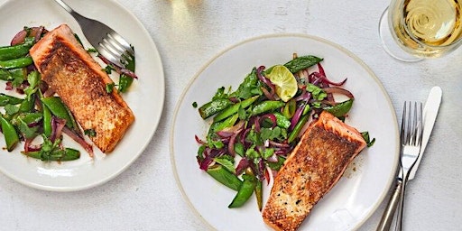 Imagen principal de UBS IN PERSON Cooking Class: Sumac Salmon with Lemony Sugar Snap Peas