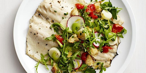 Immagine principale di UBS IN PERSON Cooking: Cilantro Lime Halibut & Avocado Chimichurri Salad 