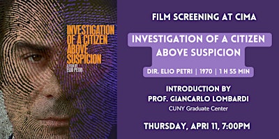 "Investigation of a Citizen Above Suspicion": a film screening at CIMA primary image