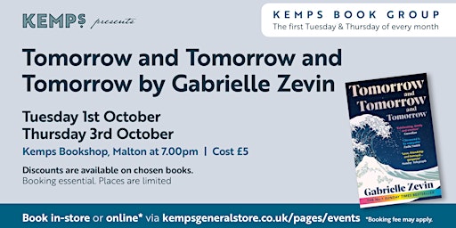 Book Club - Tuesday - Tomorrow and Tomorrow and Tomorrow by Gabrielle Zevin primary image