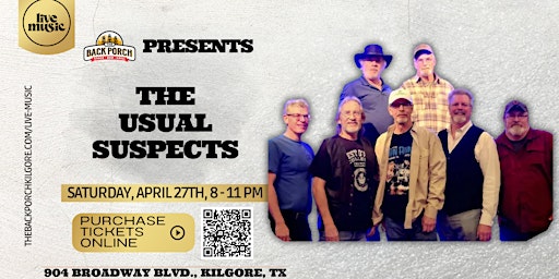Image principale de Longview native The Usual Suspects perform LIVE at The Back Porch!