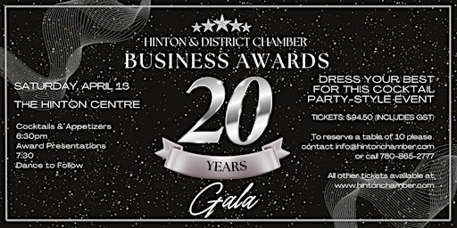 The 20th Hinton Chamber Business Awards Gala primary image