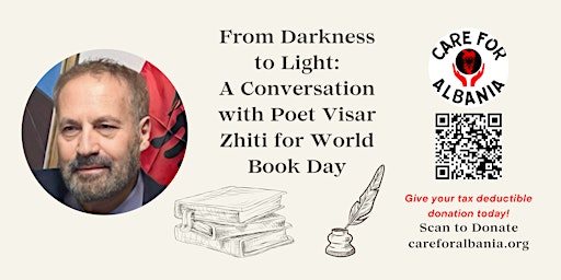 Imagem principal do evento Darkness to Light: A Conversation with Poet Visar Zhiti for World Book Day