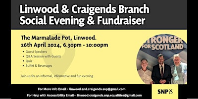 Image principale de Linwood & Craigends SNP Social Evening & Fundraiser