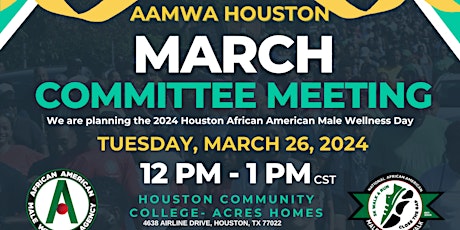 Primaire afbeelding van AAMWA Houston Black Men's Wellness Day March 2024 Committee Meeting