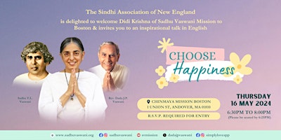 Immagine principale di Didi Krishna's Motivational Talk in Boston | Choose Happiness 