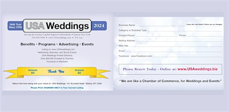 2024 USA Weddings Advertising Member Renewal.   Promo Special $50
