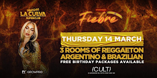 Imagen principal de La Cueva Superclub Thursdays | SYDNEY | THU 14 MAR  | FIEBRE SPAIN NIGHT