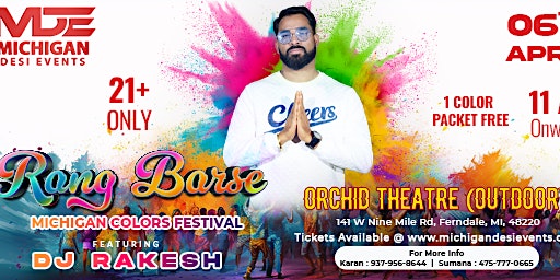 Imagen principal de DJ RAKESH - RANG BARSE - MICHIGAN OUTDOOR COLORS FESTIVAL