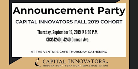 Capital Innovators Fall '19 Cohort Announcement Party primary image
