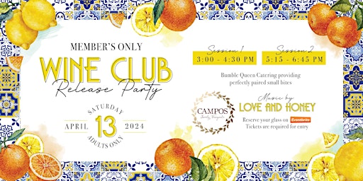 Primaire afbeelding van Spring Wine Club Release Party! - Wine Club Members Only!