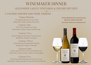 Winemaker Dinner with Oxford Kitchen & Alexander Valley Vineyards