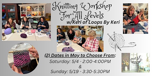 Imagem principal do evento Knitting Workshop For All Levels w/ Keri of Loops by Keri