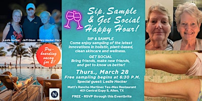 Primaire afbeelding van Sip, Sample & Get Social  March 28 Allen, Texas